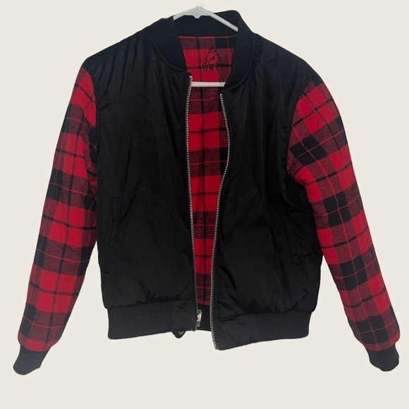 UNIF Bomber Jacket Red Plaid Size Women’s Small - Picture 3 of 5